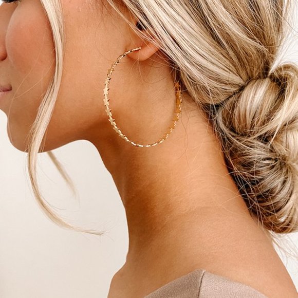 Gold Star Hoop Earrings - Picture 2 of 2